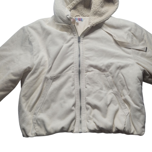 Urban Outfitters Casey Corduroy Zip Hooded Puffer Jacket White Ivory Large - Picture 6 of 13